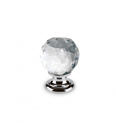 Bouton en cristal transparent embase chromée