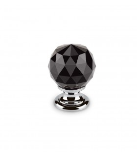 Bouton en cristal noir embase chromée Bouton en cristal noir embase chromée