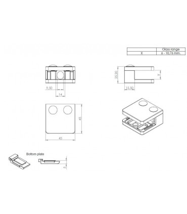 Pince a verre à talon plat - modèle Square - Zamak brut