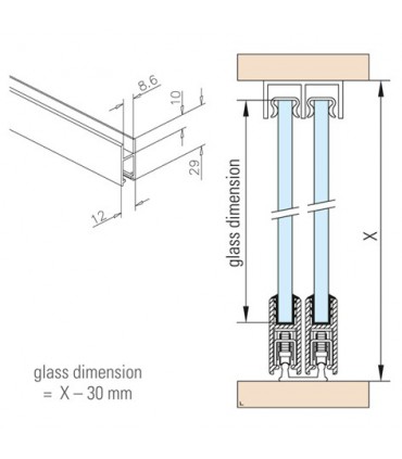 Profil de porte de vitrine en verre coulissante