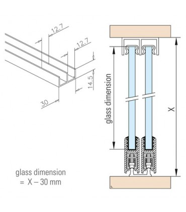 Rail haut pour porte de vitrine en verre coulissante