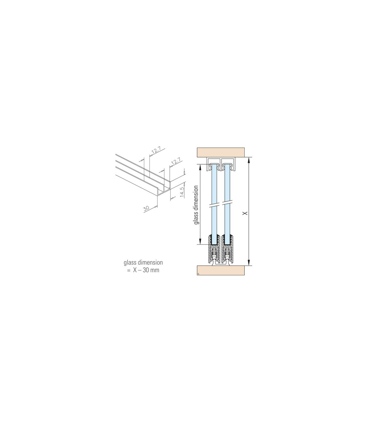 Rail K752 pour Porte Coulissante tout Verre