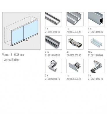 Kit pour porte de vitrine en verre coulissante avec serrure