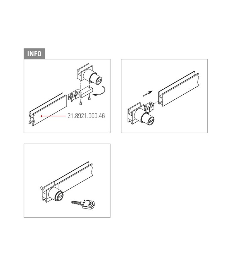 Serrure à Poussoir Papaiz Pour Porte Coulissante Verre/bois - Argenté, Laiton, Clé Incluse