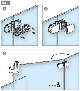 Double charnière pour portillon en verre