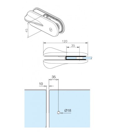 Loquet pour portillon montage verre sur verre
