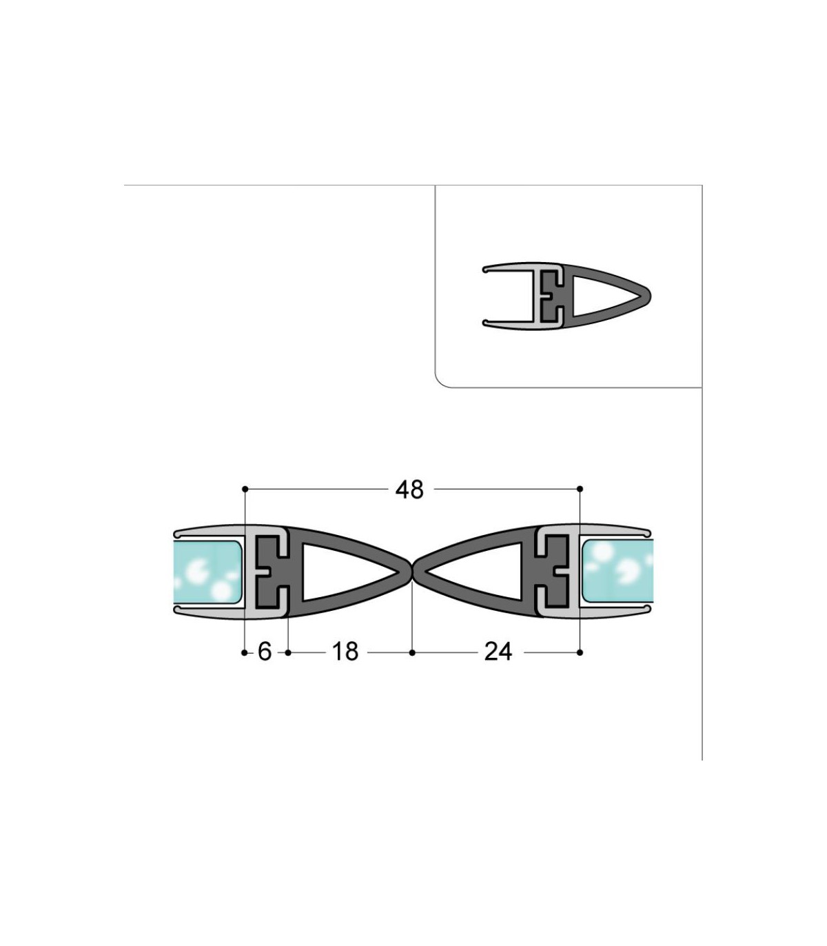 Profil anti-pince doigt pour porte en verre - Profil de connexion p