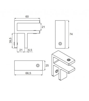 Raidisseur verre sur verre à 90° pour garde-corps en verre