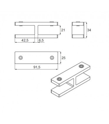 Raidisseur verre sur verre à 180° pour garde-corps en verre