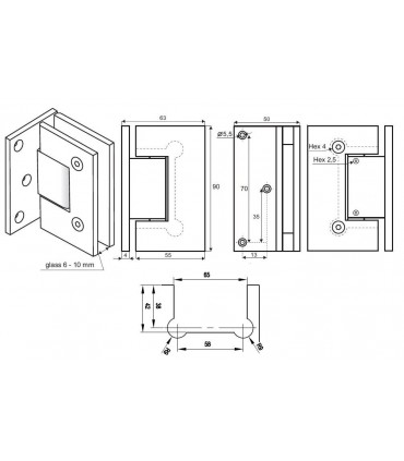 Charnière sur platine déportée série Tex II