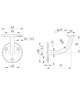 Support mural inox pour main courante ronde