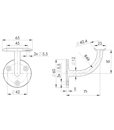Support mural inox pour main courante ronde