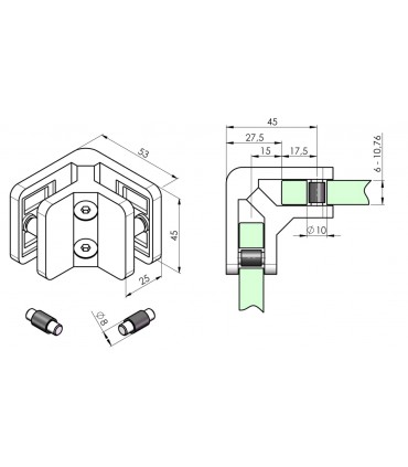 Pince a verre 90°  - modèle 230P9 - Inox aisi 316 brossé