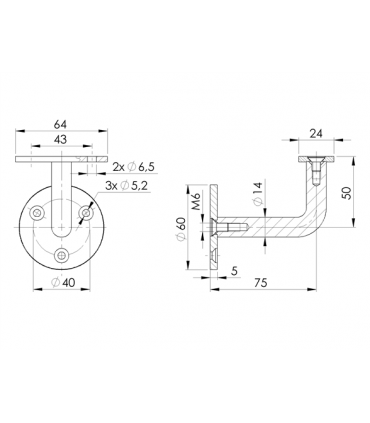 Support mural inox pour main courante plate