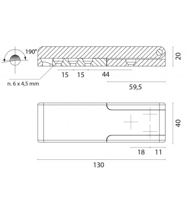 Charnière au ras acier inoxydable 190° dim.130/40 mm