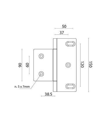 Charnière au ras acier inoxydable dim.150/120 mm