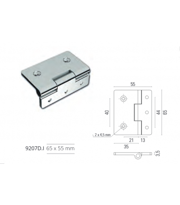 Charnière au ras acier inoxydable 190° dim.65/55 mm