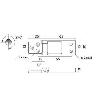 Charnière au ras acier inoxydable 270° dim.70/30 mm