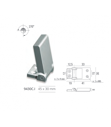 Charnière au ras acier inoxydable 270° dim.45/30 mm