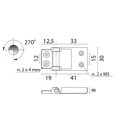 Charnière au ras acier inoxydable 270° dim.45/30 mm