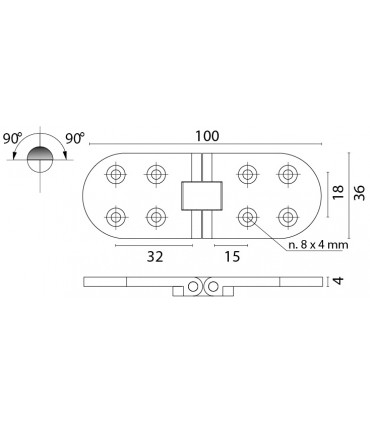 Charnière au ras acier inoxydable 90° dim.100/36 mm