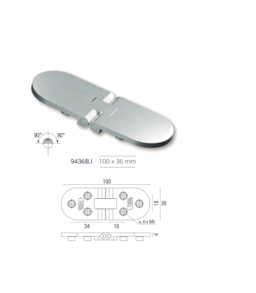 Charnière au ras acier inoxydable 90° dim.100/36 mm