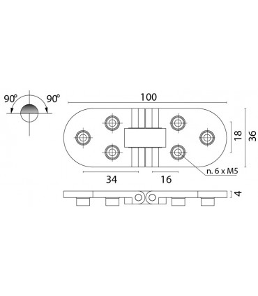 Charnière au ras acier inoxydable 90° dim.100/36 mm