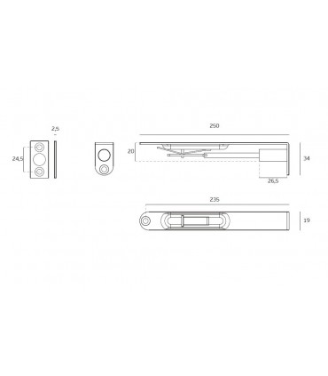 Verrou de porte en inox encastrable bouts arrondis