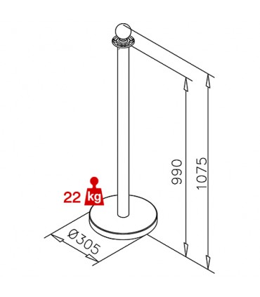 Poteau de réception avec embase plate et tête cylindrique