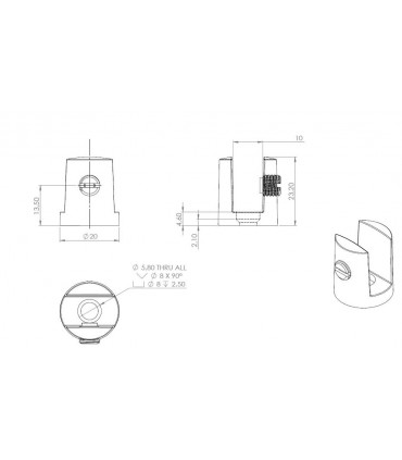 Pince fixe Ø 20 mm pour verre d'épaisseur 8 à 10 mm