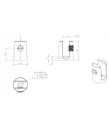 Pince fixe Ø 17 mm pour verre d'épaisseur 4 à 6 mm
