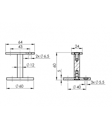 Support droit pour main courante ronde sur muret
