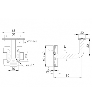 Support murale platine carrée pour main courante plate