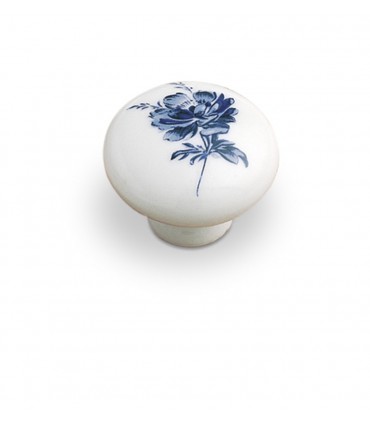 Poignée bouton en porcelaine blanche avec décor bleu