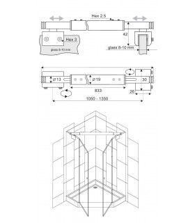 Raidisseur cloison de douche verre/verre Raidisseur cloison de douche verre/verre