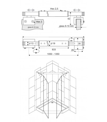 Raidisseur cloison de douche verre/verre