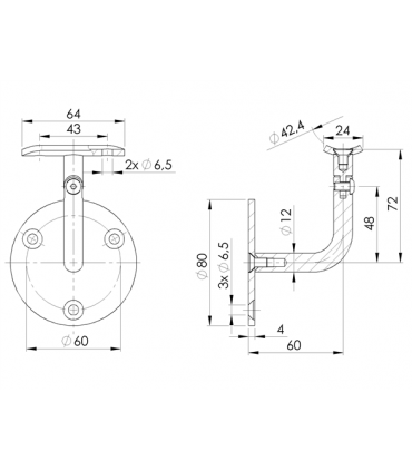 Support mural orientable inox sur platine ronde