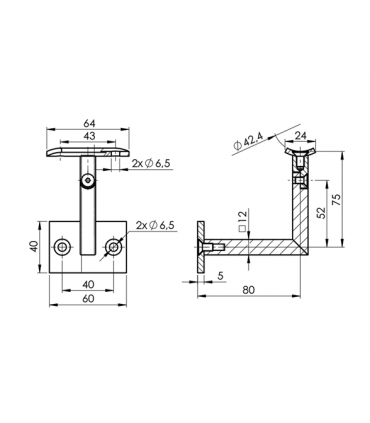 Support mural orientable inox sur platine rectangulaire