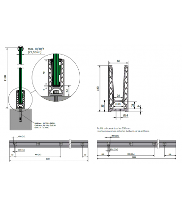 Profil TL-6020 aluminium 1.0 KN montage au sol