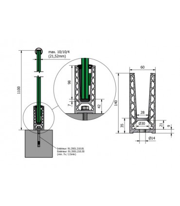 Profil TL-6020 aluminium 1.0 KN montage au sol