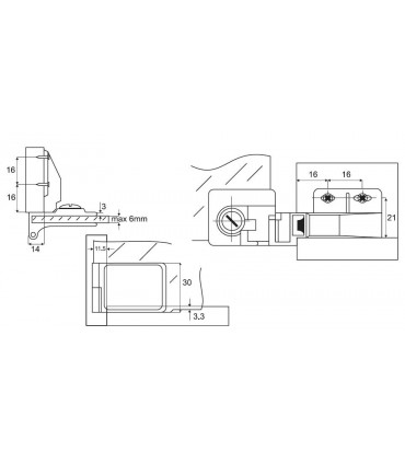 Charnière en applique pour porte de vitrine en verre