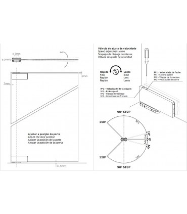 Kit penture pour porte double action en verre poids maxi 100 kg
