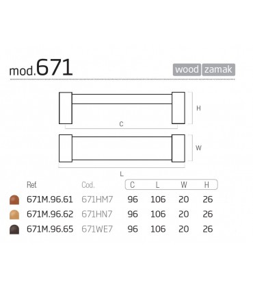 Poignée zamak et hêtre naturel, miel ou wengué
