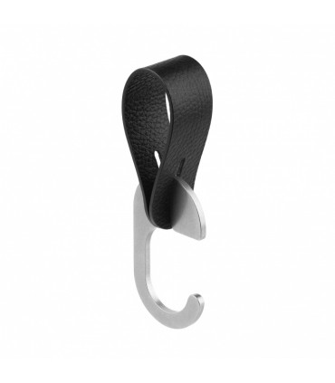 Patère lanière cuir naturel et crochet inox pour barre de penderie