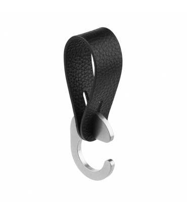 Patère lanière cuir naturel et crochet inox pour barre de penderie