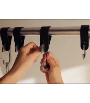 Patère lanière cuir naturel et crochet inox pour barre de penderie