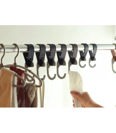 Patère lanière cuir naturel et crochet inox pour barre de penderie