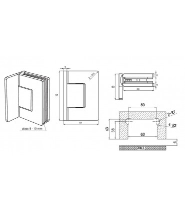 Charnière Rio 90° unilatéral pour pare-douches