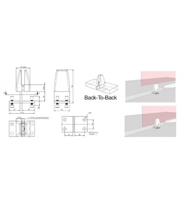 Pince support cavalier double pour panneau pare-haleine d'épaisseur 4 à 8 mm