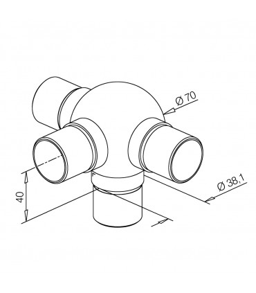 Raccord boule quatre départs en T pour tube Ø 38 mm